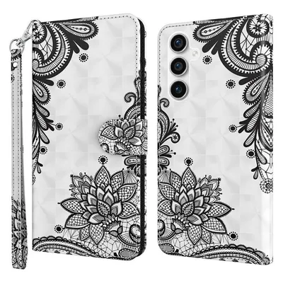Cover-Discount Galaxy S23 FE - Etui Glitzer Effekt Blumen schwarz