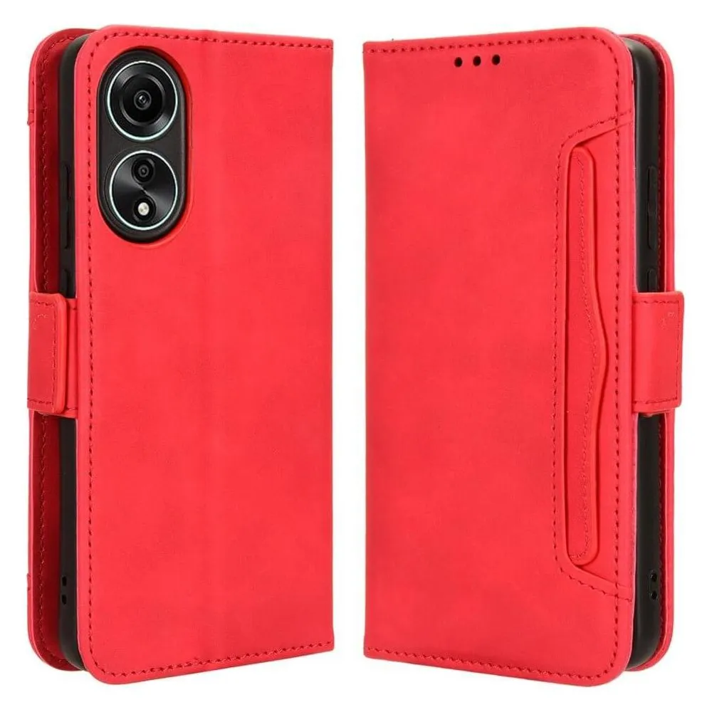 Cover-Discount OPPO A78 4G - Etui mit vielen Kartenfächer rot