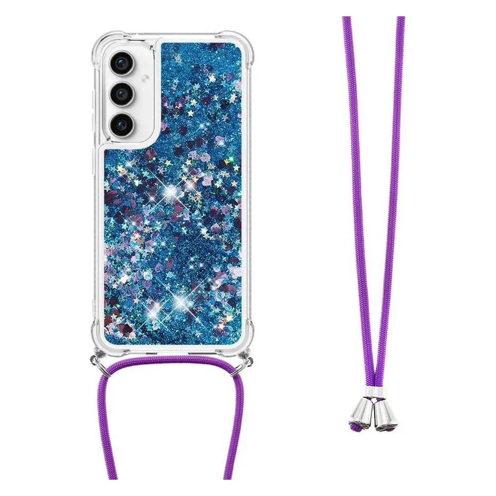 Cover-Discount Galaxy S23 FE - Glitzer Hülle mit Umhängeband blau