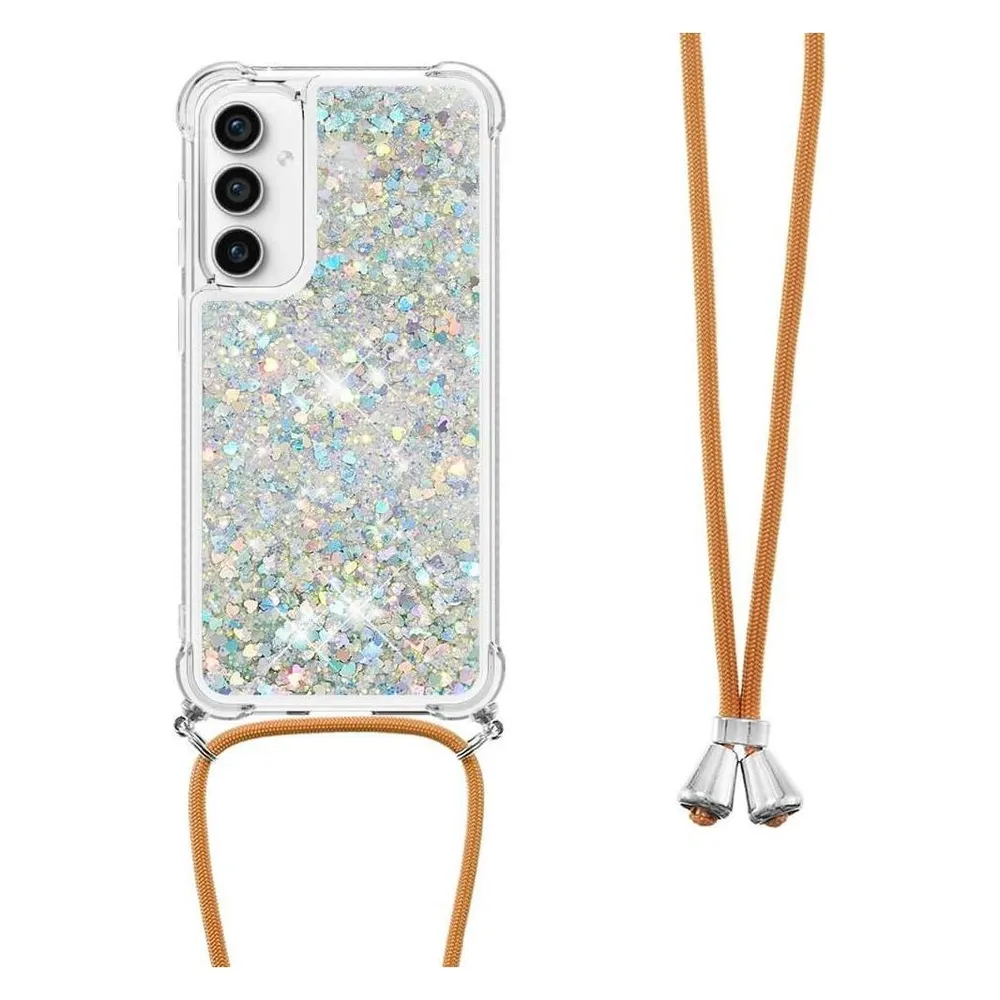 Cover-Discount Galaxy S23 FE - Glitzer Hülle mit Umhängeband silber