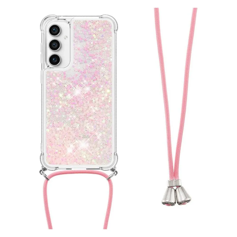 Cover-Discount Galaxy S23 FE - Glitzer Hülle mit Umhängeband rosa