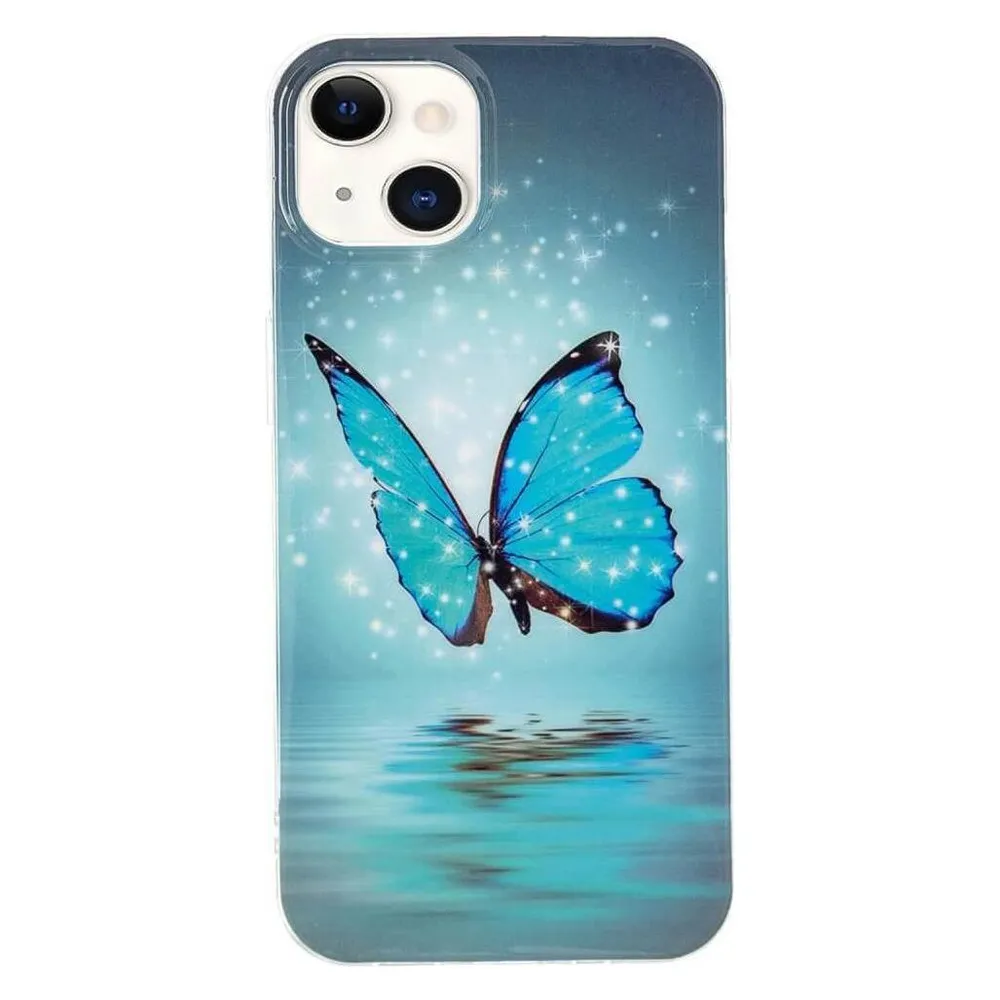 Cover-Discount iPhone 15 Plus - Nachtleuchtende Silikon Hülle Blue Butterfly