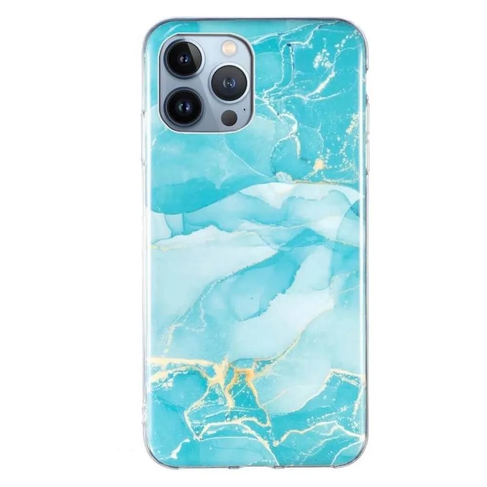 Cover-Discount iPhone 15 Pro Max - Silikon Gummi Case Cyan Marble