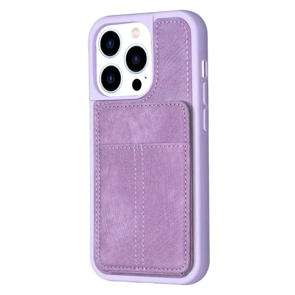 Cover-Discount iPhone 15 Pro - Kickstand Case mit Kartenfächer lila