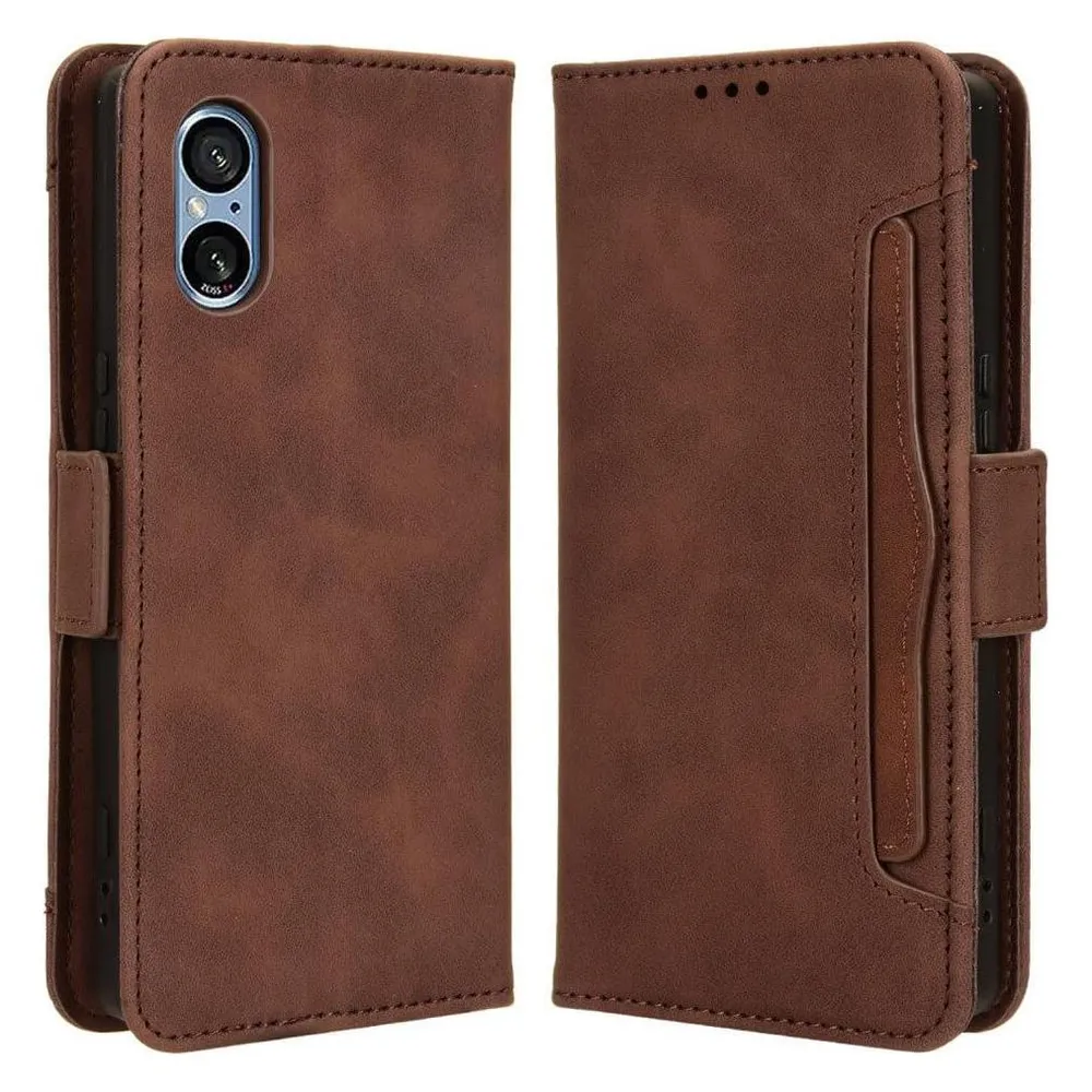 Cover-Discount Sony Xperia 5 V - Etui mit vielen Kartenfächer braun