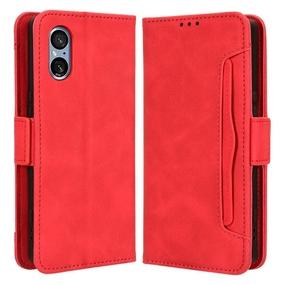 Cover-Discount Sony Xperia 5 V - Etui mit vielen Kartenfächer rot
