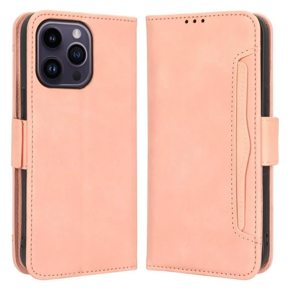 Cover-Discount iPhone 15 Pro - Etui mit vielen Kartenfächer rosa