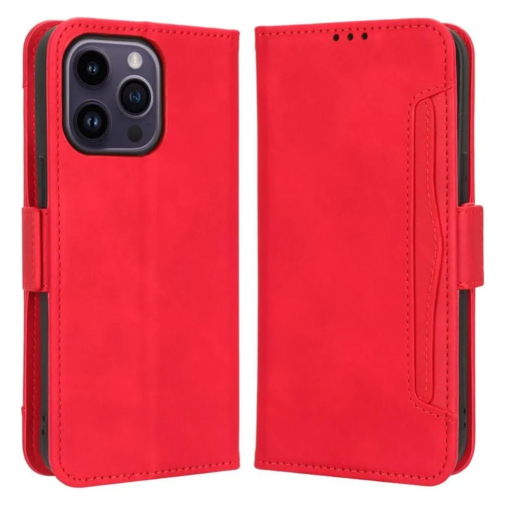 Cover-Discount iPhone 15 Pro - Etui mit vielen Kartenfächer rot
