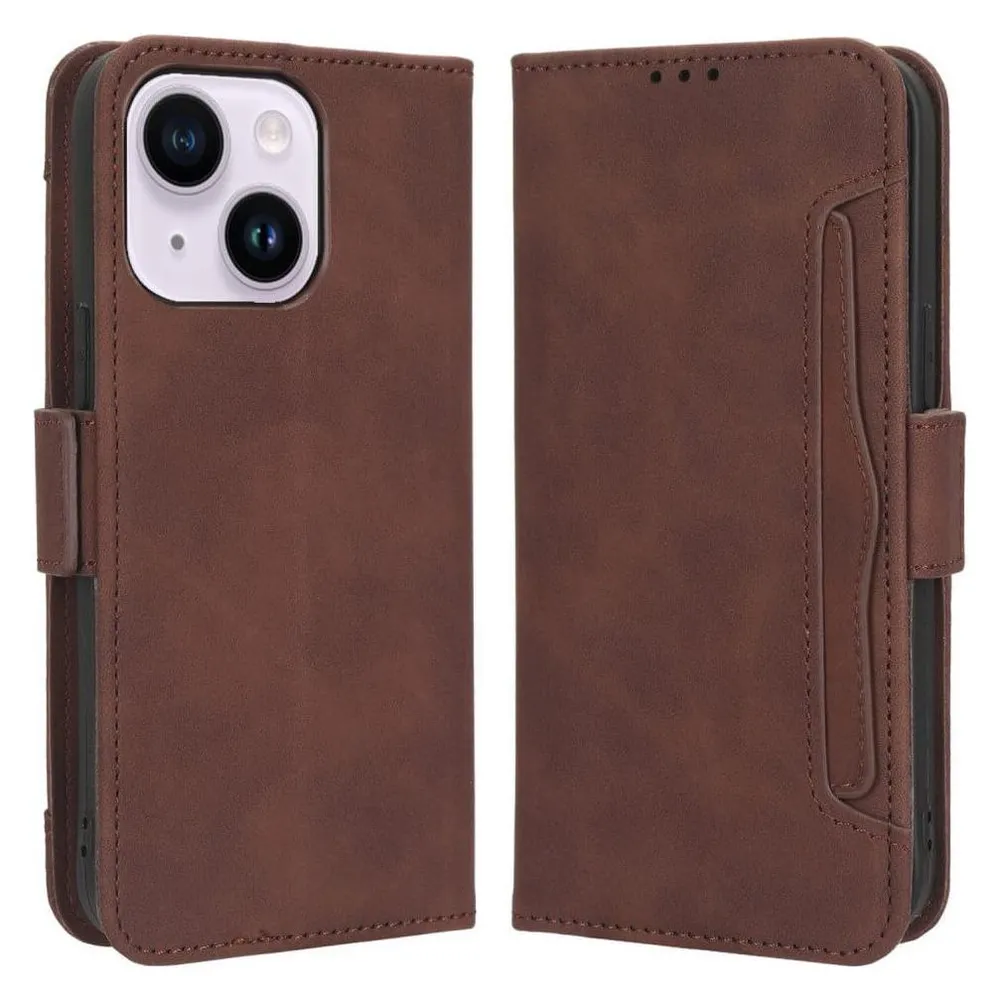 Cover-Discount iPhone 15 - Etui mit vielen Kartenfächer braun