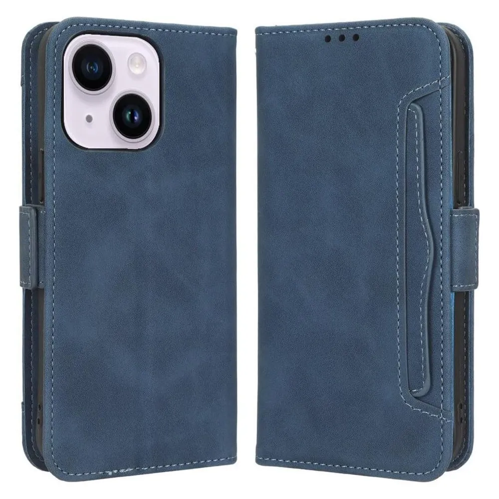 Cover-Discount iPhone 15 - Etui mit vielen Kartenfächer blau