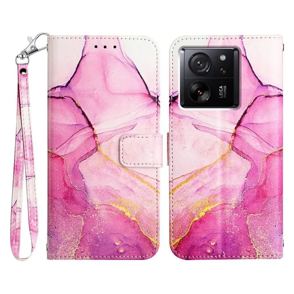 Cover-Discount Xiaomi 13T / 13T Pro - Leder Etui Hülle Marble rosa