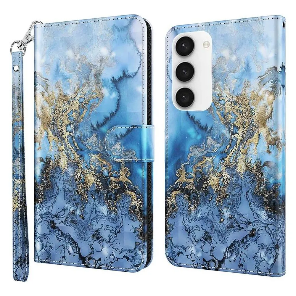 Cover-Discount Etui Glitzer Effekt Marble blau (Samsung Galaxy S24)