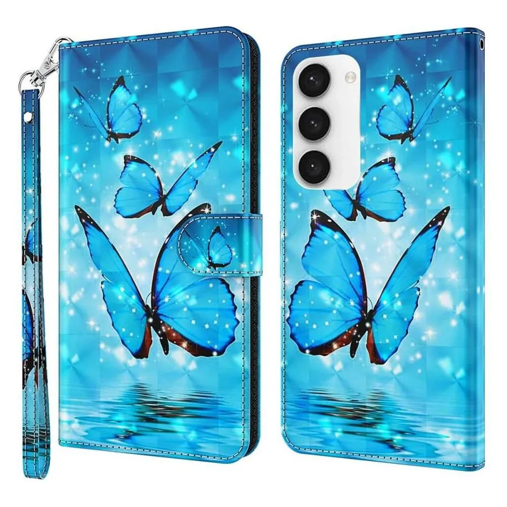 Cover-Discount Etui Glitzer Effekt Schmetterling blau (Samsung Galaxy S24)