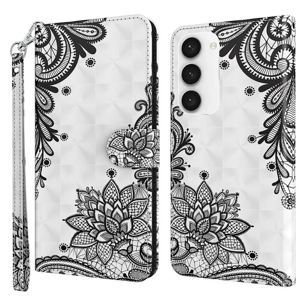Cover-Discount Etui Glitzer Effekt Blumen schwarz (Samsung Galaxy S24)