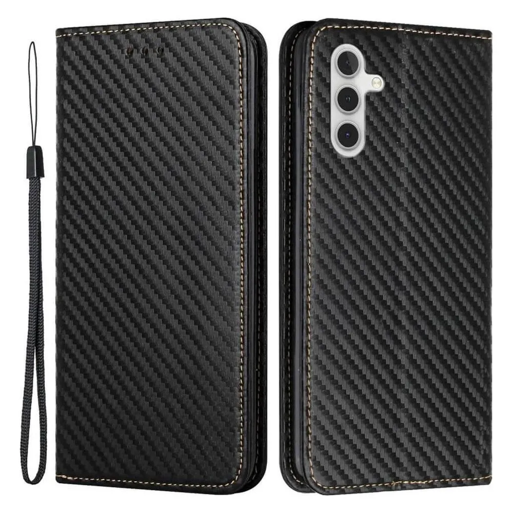 Cover-Discount Carbon Look Flip Case blau (Samsung Galaxy S24)