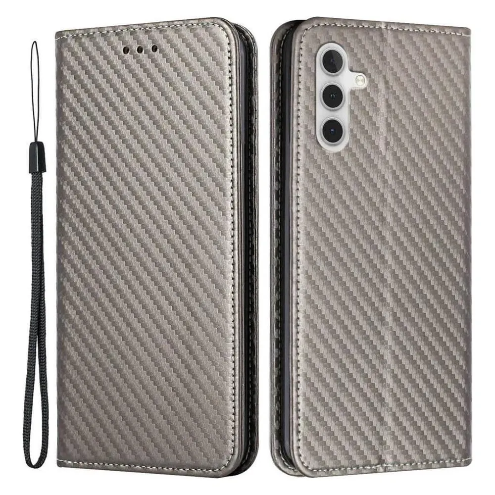 Cover-Discount Carbon Look Flip Case grau (Samsung Galaxy S24)