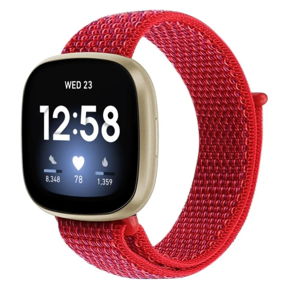Cover-Discount Fitbit Versa / Sense - Nylon Armband Klettverschluss rot