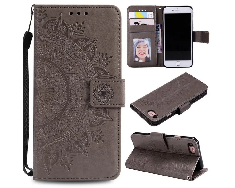 CoverKingz Handyhülle Hülle für Apple iPhone SE 2020/2022 Handyhülle Flip Case Klapphülle 12,2 cm (4,8 Zoll), Klapphülle Schutzhülle mit Kartenfach Schutztasche Motiv Mandala
