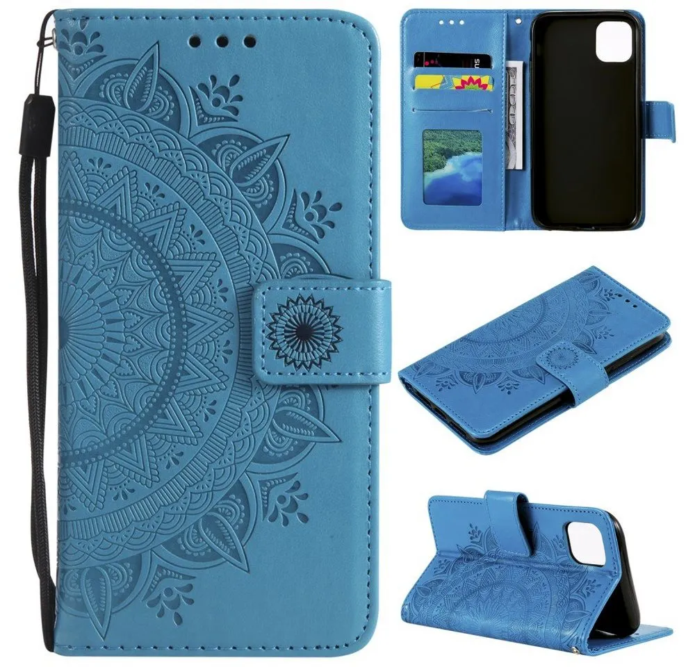 CoverKingz Handyhülle Hülle für Apple iPhone 13 Handyhülle Flip Case Cover Schutzhülle 15,2 cm (6 Zoll), Klapphülle Schutzhülle mit Kartenfach Schutztasche Motiv Mandala