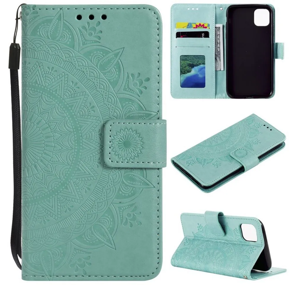 CoverKingz Handyhülle Hülle für Apple iPhone 13 Handyhülle Flip Case Cover Schutzhülle 15,2 cm (6 Zoll), Klapphülle Schutzhülle mit Kartenfach Schutztasche Motiv Mandala