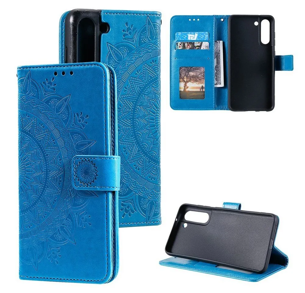 CoverKingz Handyhülle Hülle für Samsung Galaxy S21 FE Handyhülle Flip Case Cover Tasche 16,5 cm (6,5 Zoll), Klapphülle Schutzhülle mit Kartenfach Schutztasche Motiv Mandala