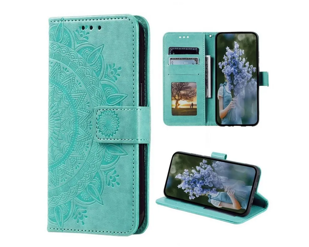 CoverKingz Handyhülle Hülle für Samsung Galaxy S23 Handyhülle Flip Case Cover Etui Mandala 15,5 cm (6,1 Zoll), Klapphülle Schutzhülle mit Kartenfach Schutztasche Motiv Mandala