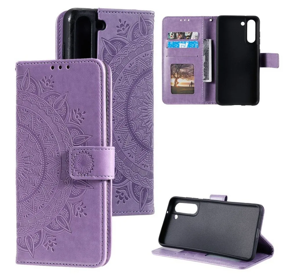 CoverKingz Handyhülle Hülle für Samsung Galaxy S21 FE Handyhülle Flip Case Cover Tasche 16,5 cm (6,5 Zoll), Klapphülle Schutzhülle mit Kartenfach Schutztasche Motiv Mandala