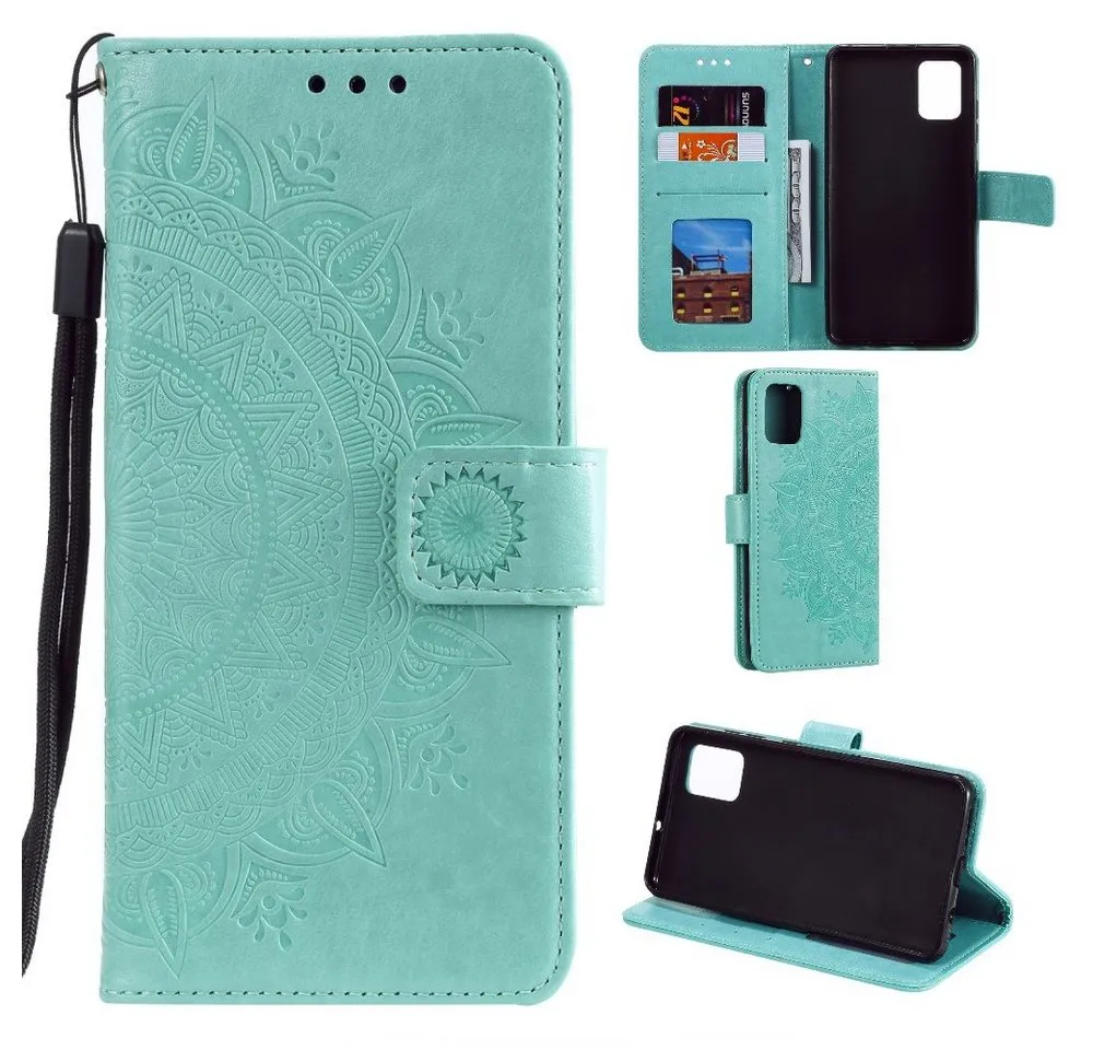 CoverKingz Handyhülle Hülle für Samsung Galaxy A51 Handyhülle Flip Case Schutzhülle Cover 16,5 cm (6,5 Zoll), Klapphülle Schutzhülle mit Kartenfach Schutztasche Motiv Mandala