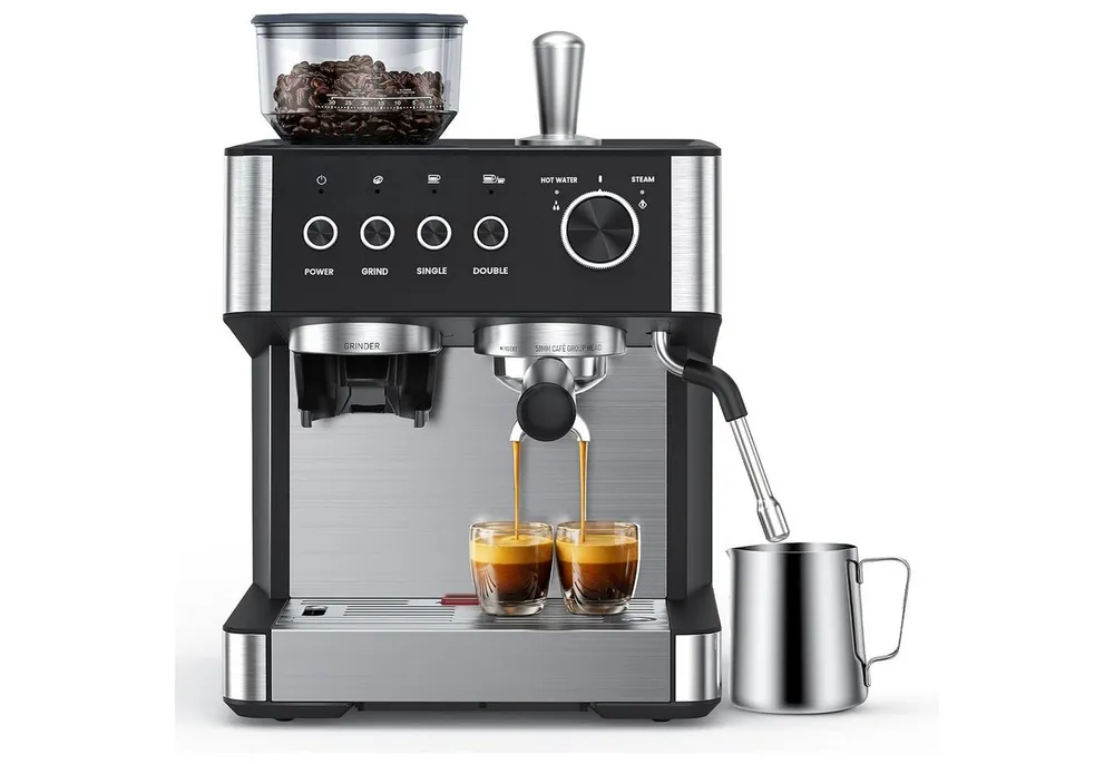 COWSAR Espressomaschine mit Mahlwerk & Milchaufschäumer – 15 Bar Pumpendruck, 30 Mahlgrade, Schnellaufheizung, 2,5L Wassertank, Für Espresso, Cappuccino