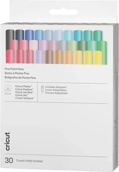 Cricut Stifte mit extrafeiner Spitze 0,4 mm Ultimatives Set (30 Stück) + Adapter
