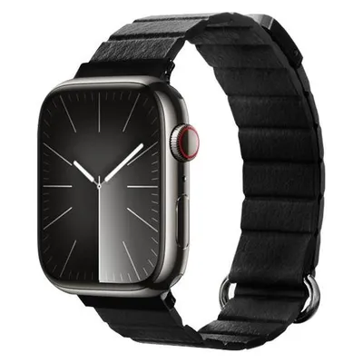 Crong Eclipse - Apple Watch Leder-Magnetarmband 42/44/45/49 mm (Schwarz)
