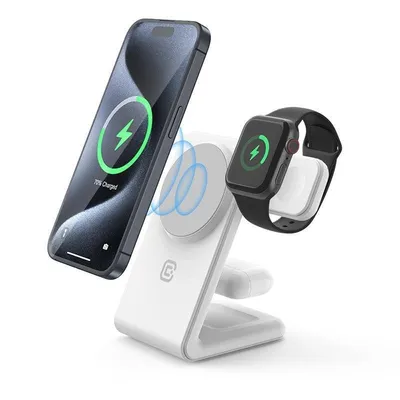 Mobiles Ladegerät CRONG CRG-MSPS-WHT Qi Wireless MagSafe 3-in-1 Weiß