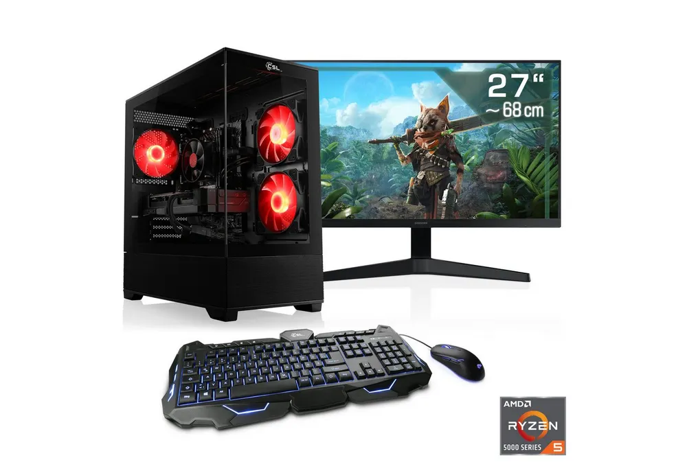 CSL AeroVision V24352 Gaming-PC-Komplettsystem (27", AMD Ryzen 5 5500, GeForce RTX 3050, 16 GB RAM, 500 GB SSD)