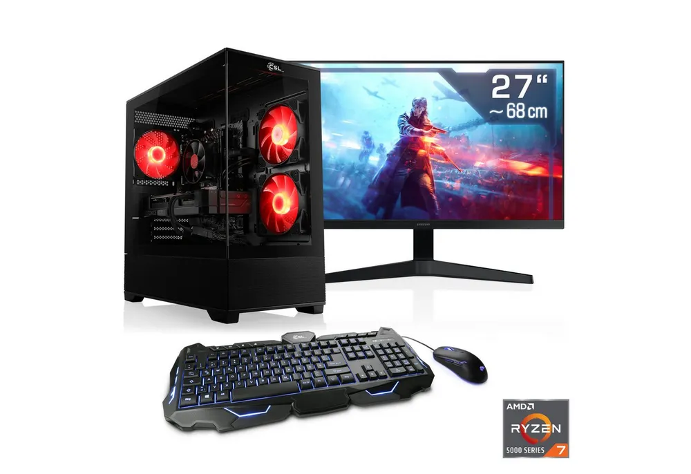 CSL AeroVision V24366 Gaming-PC-Komplettsystem (27", AMD Ryzen 7 5700X, GeForce RTX 5070, 32 GB RAM, 1000 GB SSD)