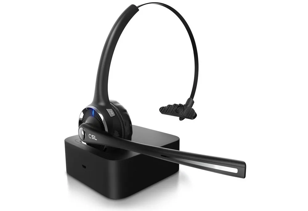 CSL Bluetooth 5.0 Kopfhörer mit Mikrofon & Ladestation Wireless-Headset (Bluetooth, Noise Cancel & Multipoint, kabellos für Auto, LKW und Computer)
