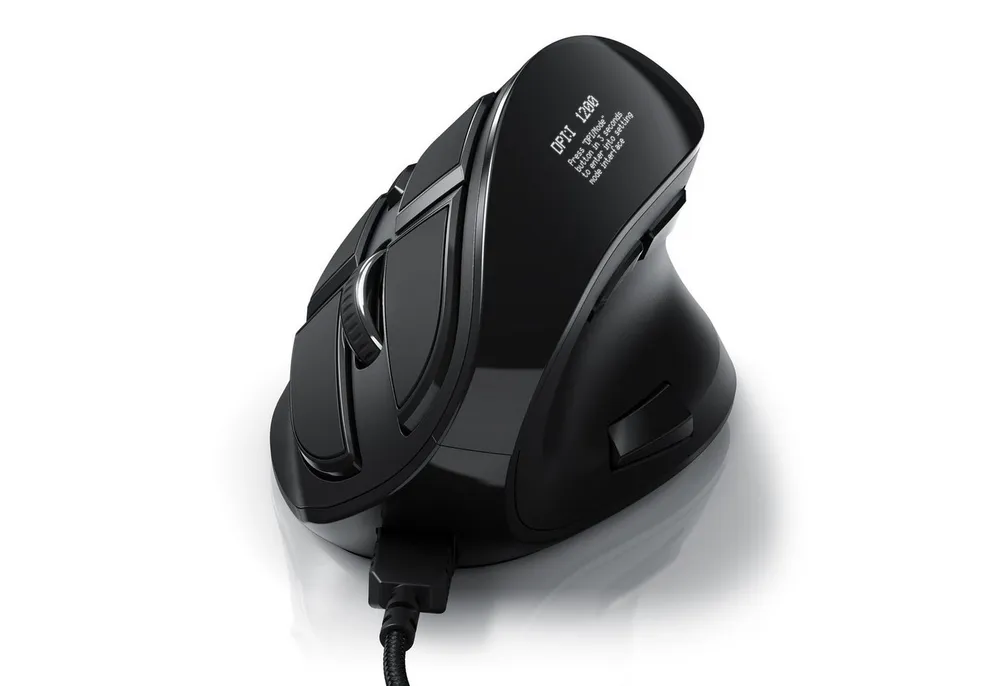 CSL ergonomische Maus (kabelgebunden, 125 dpi, Vertikal Maus kabelgebunden mit OLED-Display Konfigurierbare Tasten)