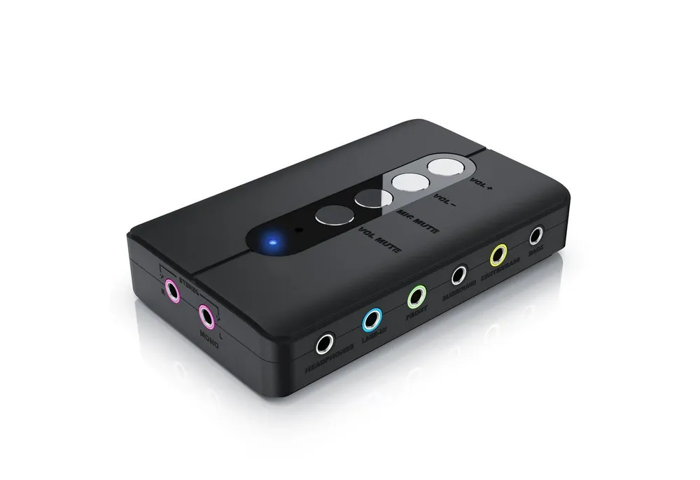 CSL extern, 7.1 Surround Sound, Stereo Audio Adapter, für PC - Win 10, 11 USB-Soundkarte, Lautstärkeregelung, Kopfhörer Anschluss, Mikrofon mit Stummschaltung