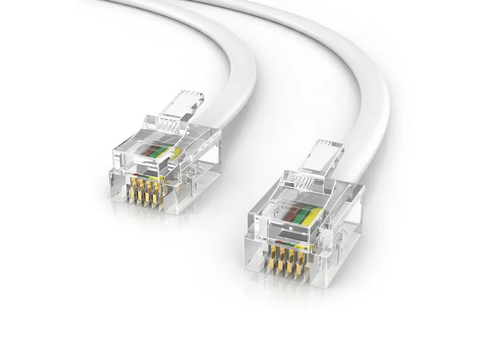 CSL Flachkabel RJ11 zu RJ 11, Router zu Telefon Fax Anrufbeantworter 10 m Telefonkabel, RJ-11, RJ-11 (1000 cm), Modularkabel, Telefonanschlusskabel, Modem, DSL, VDSL, ISDN, flach
