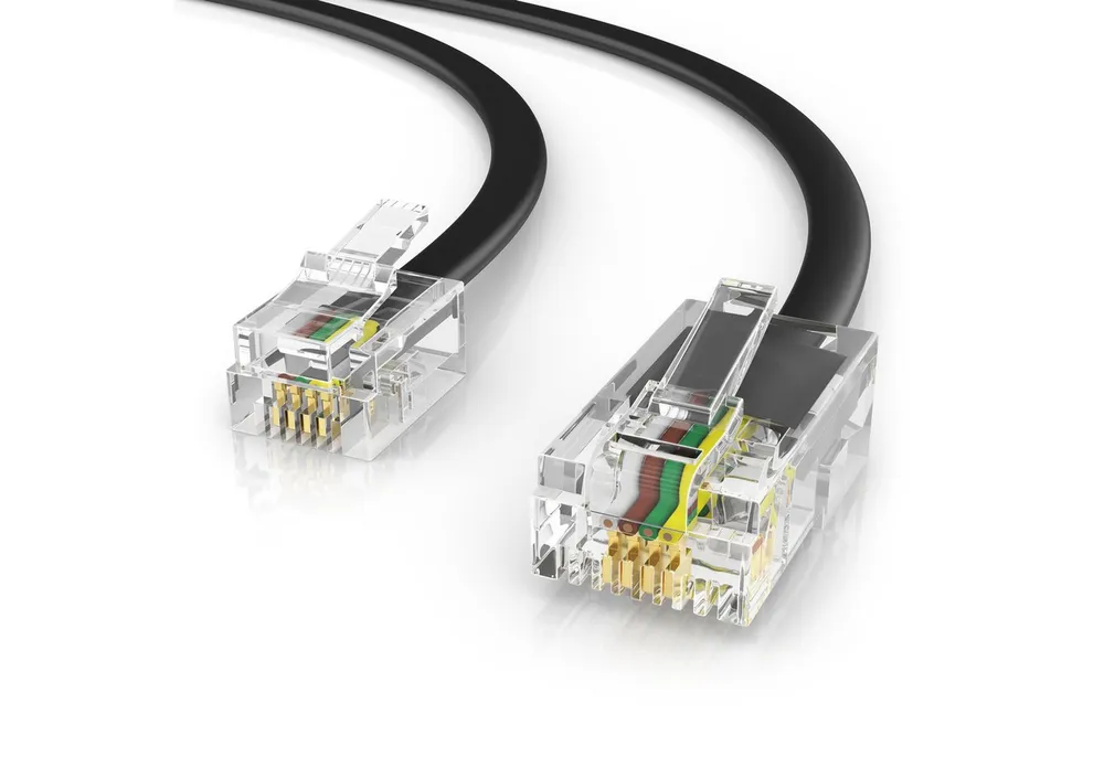 CSL Flachkabel RJ45 zu RJ11, Router zu Telefon Fax Anrufbeantworter 1 m Telefonkabel, RJ45, RJ-11 (100 cm), Modularkabel, Telefonanschlusskabel, Modem, DSL, VDSL, ISDN, flach