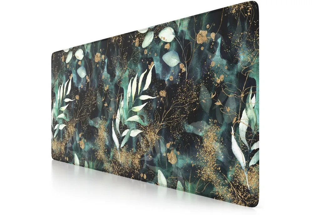 CSL Gaming Mauspad XXL Speed Mousepad 900 x 400 x 3 mm, große Tischunterlage, rutschfest, abwaschbar, Geschwindigkeit & Präzision, Gold Floral