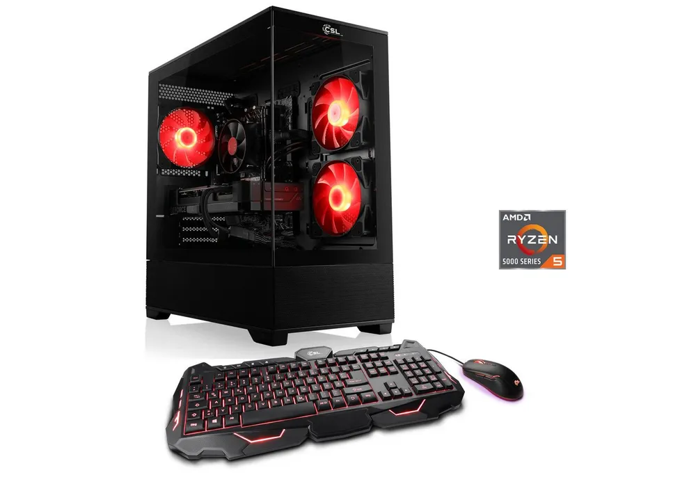 CSL Levita V26120 Gaming-PC (AMD Ryzen 5 Ryzen 5, GeForce RTX 4060, 8 GB GDDR6, HDMI, DisplayPort, PCIe 4.0, DirectX® 12, inklusive GeForce Experience, 16 GB RAM, 1000 GB SSD, Luftkühlung)