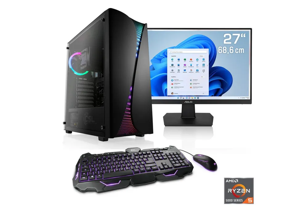 CSL Levitas V26320 Gaming-PC-Komplettsystem (27", AMD Ryzen 5 Ryzen 5, AMD Radeon Graphics, 32 GB RAM, 1000 GB SSD)