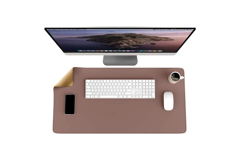 CSL Mauspad XXL Mousepad 800 x 400 x 3 mm, Tischunterlage, Elegante Leder Optik, rutschfest, abwaschbar, Geschwindigkeit & Präzision, Khaki