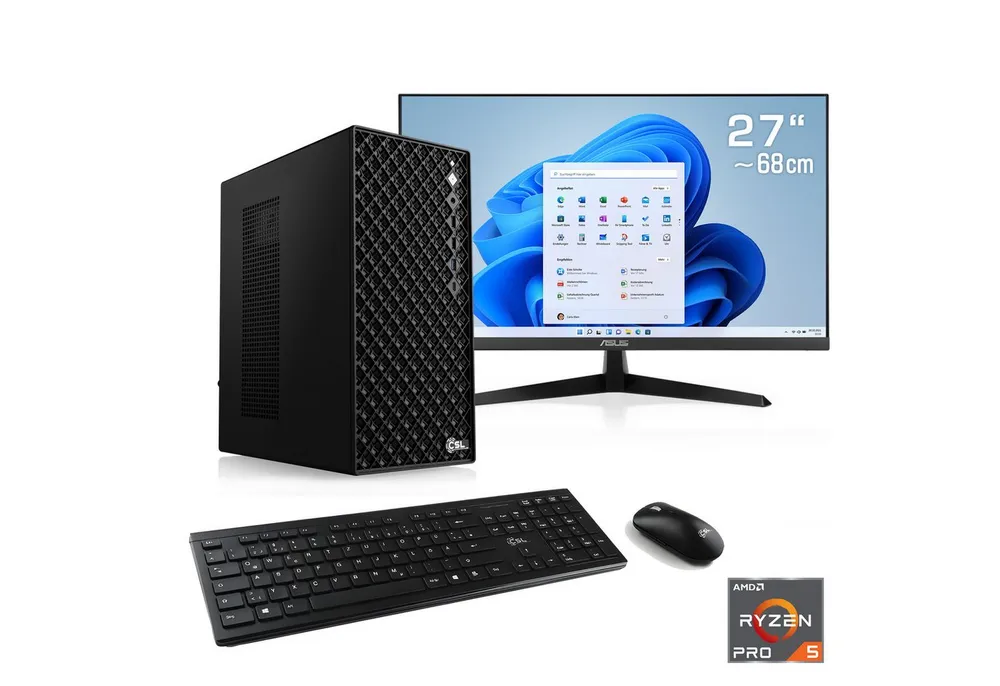 CSL Mystic V24575 PC-Komplettsystem (27", AMD Ryzen 5 Pro 5655G, AMD Ryzen 5 PRO, 32 GB RAM, 1000 GB SSD)