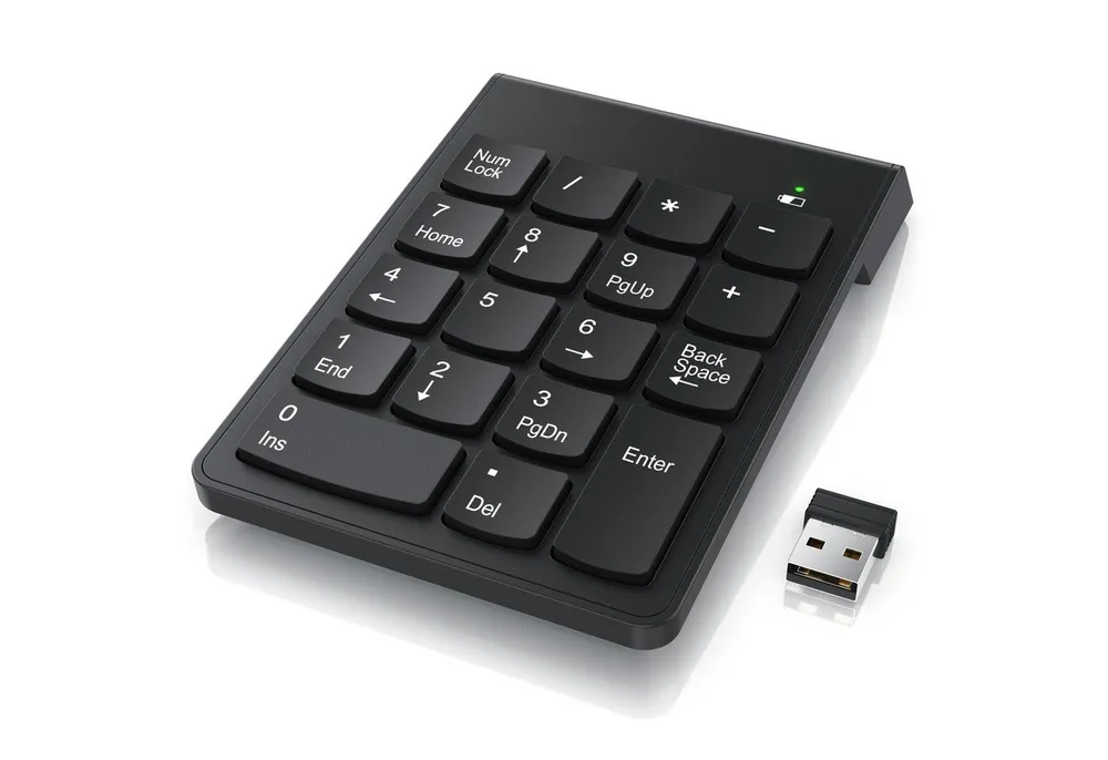 CSL Numpad kabellos, 2,4Ghz Keypad mit Mulitmediatasten, Nummerntastenfeld Wireless-Tastatur (Nummernblock Zusatztastatur, 10 Multimedia Keys, 18 Tasten, Laptop, PC)