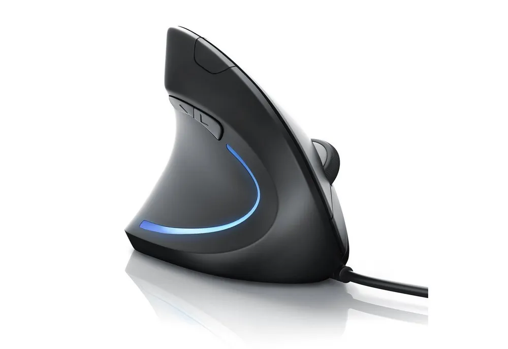 CSL Optische vertikale Linkshänder Mouse, gegen Mausarm/Tennisarm ergonomische Maus (kabelgebunden, Kabelgebunden ergonomisches Design, gelenkschonend für Hand & Unterarm)