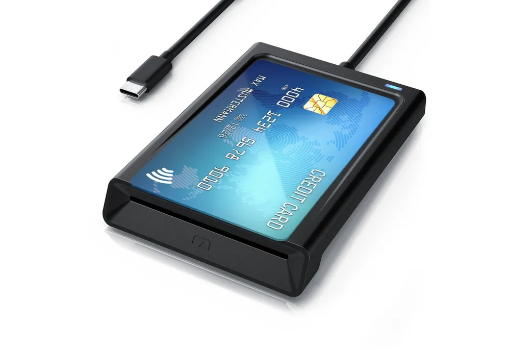 CSL Speicherkartenleser USB C Smart Card Reader mit NFC, Chipkartenleser, SIM Kartenlesegerät, für Personalausweis Gesundheitskarte Bankkarte, Mac OS X, Win 11 komp.