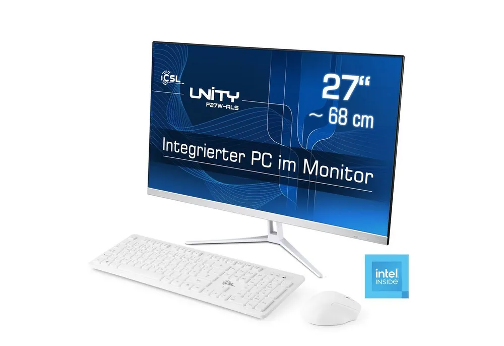 CSL Unity F27-ALS N200 Windows 11 All-in-One PC (27 Zoll, Intel N200, Intel UHD Graphics, 1× HDMI 2.0, 8 GB RAM, 256 GB SSD, passiver CPU-Kühler)