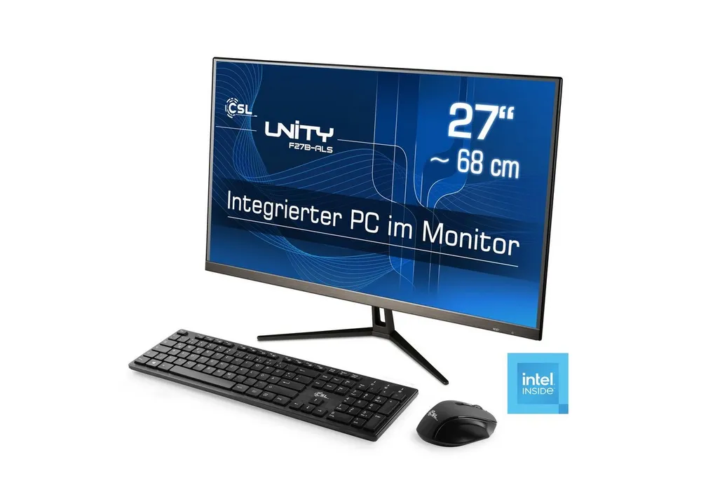 CSL Unity F27-ALS N200 Windows 11 All-in-One PC (27 Zoll, Intel N200, Intel UHD Graphics, 1× HDMI 2.0, 16 GB RAM, 256 GB SSD, passiver CPU-Kühler)