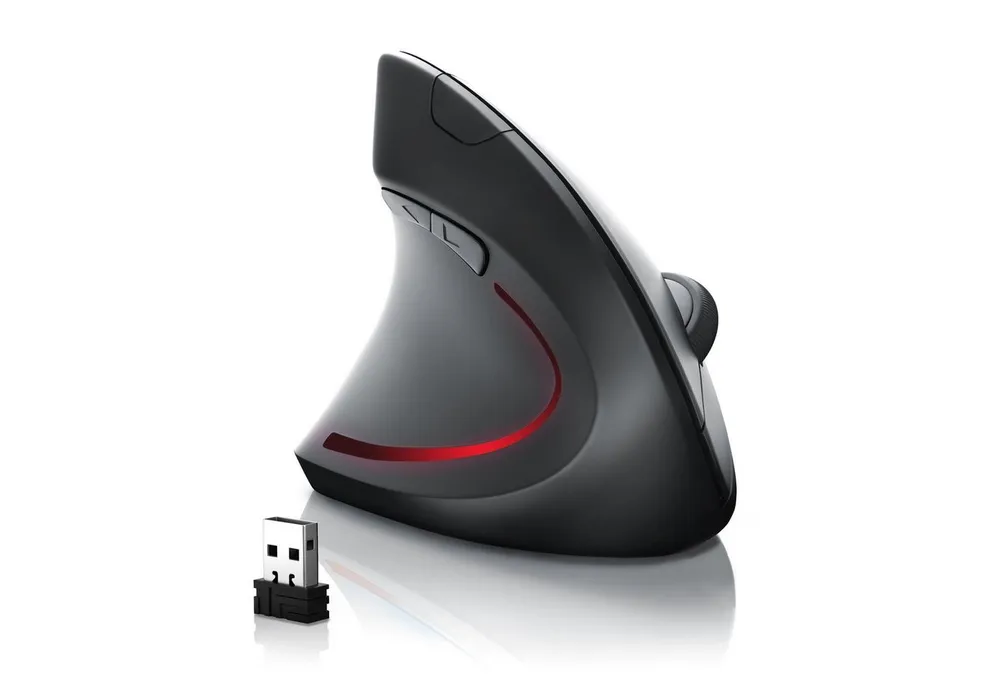 CSL Vertikal Mouse, optischer Sensor, kabellos mit Funk, Linkshänder ergonomische Maus (Funk, 2,4 GHz wireless Vertikalmaus, Vorbeugung von Mausarm Tennisarm)
